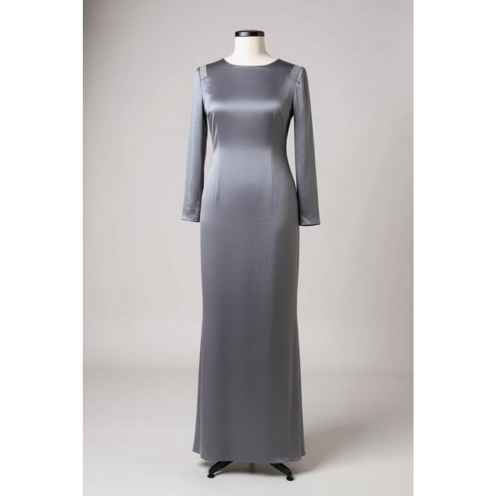 KIMBERLY TAYLOR Gray Long Sleeve Party Maxi Dress M - Picture 2 of 4